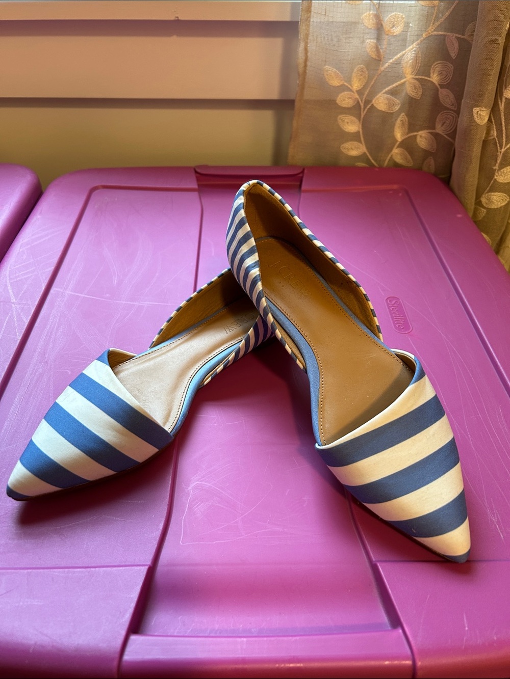 J. Crew Factory Blue and White Striped Pointed D'Orsay Flats